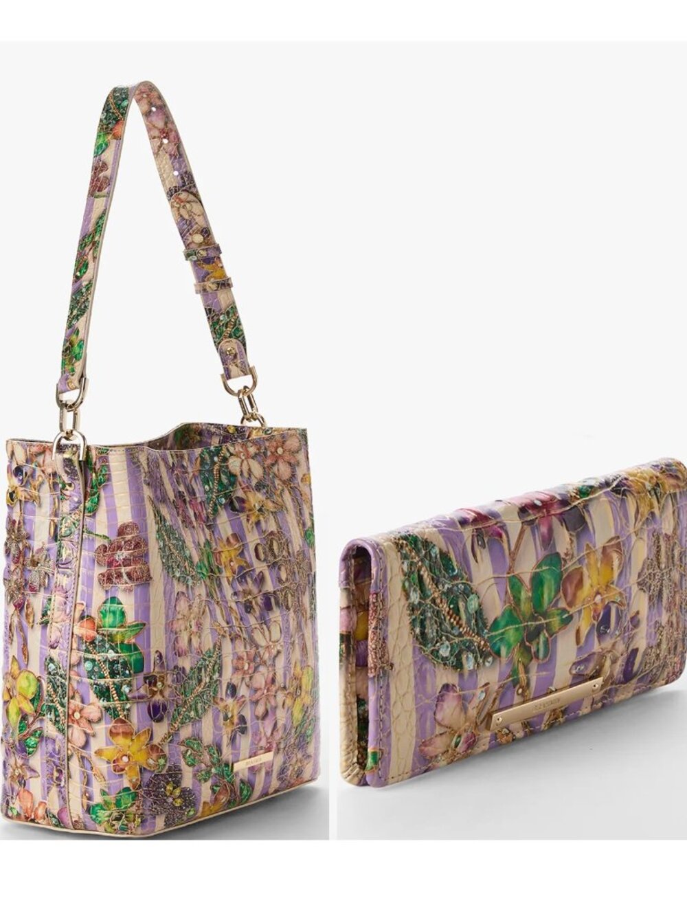 SET ✅Brahmin PINSTRIPE PETALS Set: Celina Bag + Ady Wallet  NWT, COA, DUSTBAGS